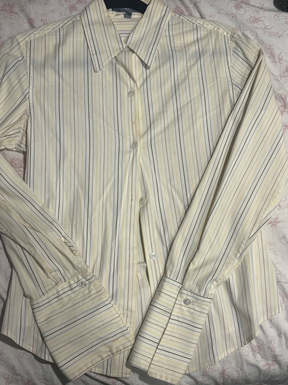 Anne Klein Cream Dress Shirt with Blue & Yellow Stripes